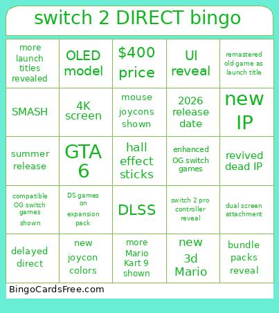 Switch 2 DIRECT Bingo Card 2