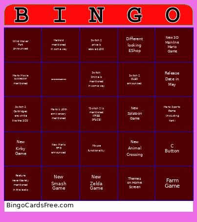 Switch 2 Direct Bingo Card