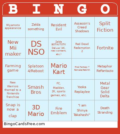 Switch 2 Direct Bingo Card