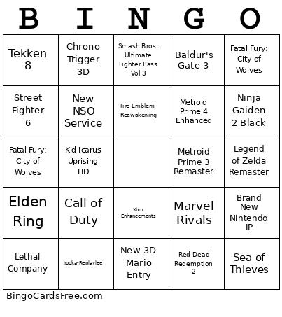 Switch 2 Predictions Bingo Card