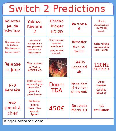 Switch 2 Predictions Bingo Card