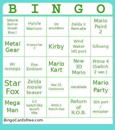 Switch 2 Predictions Bingo Card