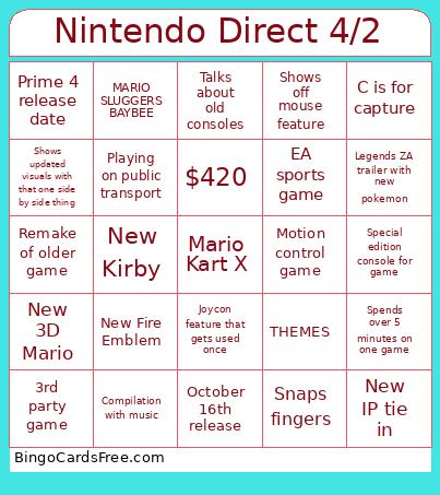 Switch 2 Presentation Bingo Card