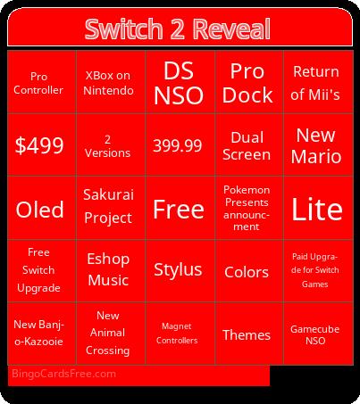 Switch 2 Reveal Bingo