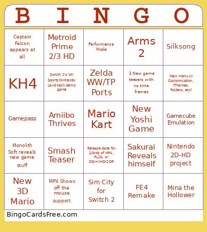 Switch 2 Reveal Bingo Card