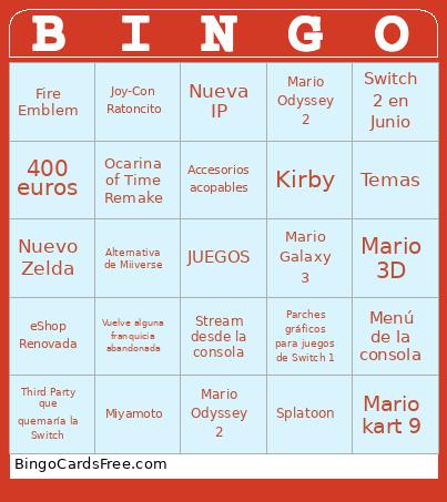 SWITCH2 Bingo Card