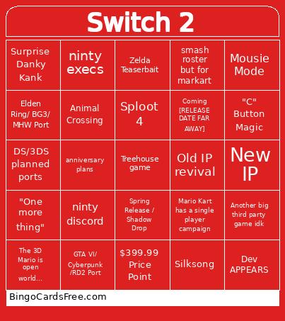 Switxh Twoo Binggoo Bingo Card