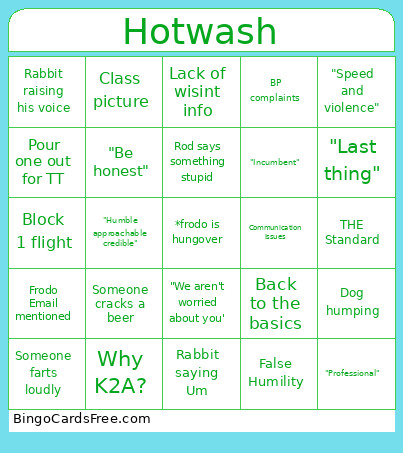 Swti Hotwash Bingo Card