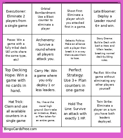 SWU Twin Suns Bingo Card