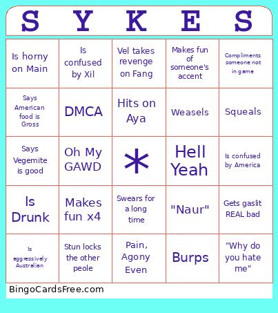 Sykes Bingo Card