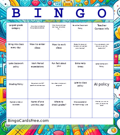 Syllabus Bingo Card