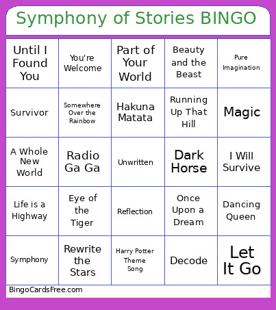 Symphony Of Stories Bingo Card