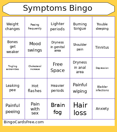 Symptoms Bingo Card