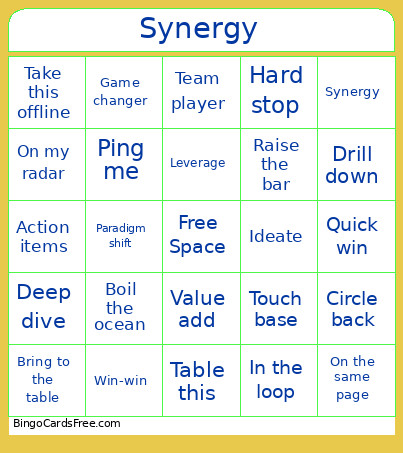 Synergy Bingo Card