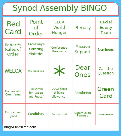 Synod Assembly Bingo Card