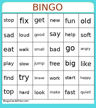 Synonym Bingo Card