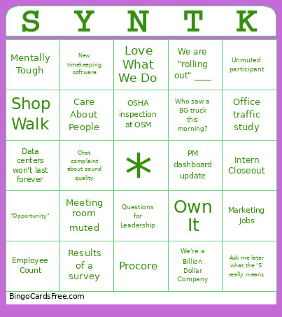 SYNTK Bingo Card