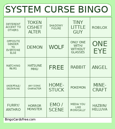 SYSTEM CURSE Bingo Card