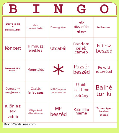 Szavazás 2026 Bingo Card