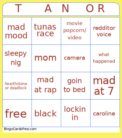 T A N O R Bingo Card