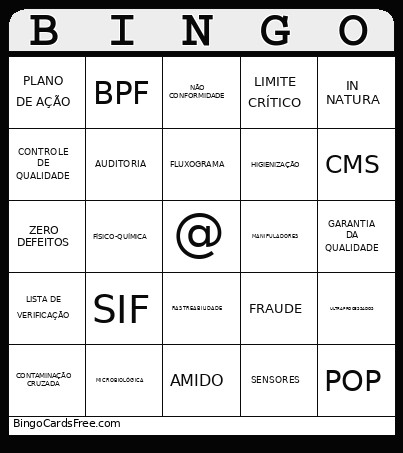 Técnico Alimentos Bingo Card