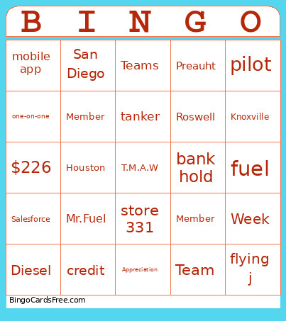 T.M.A.W Bingo Card