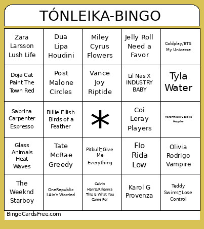 Tónleika- Bingo Card