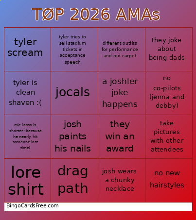 TØP 2026 AMAs Bingo Card