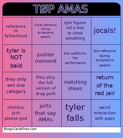 Tøp Amas Bingo Card