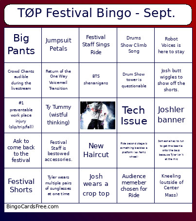 TØP Festival - Sept. Bingo Card