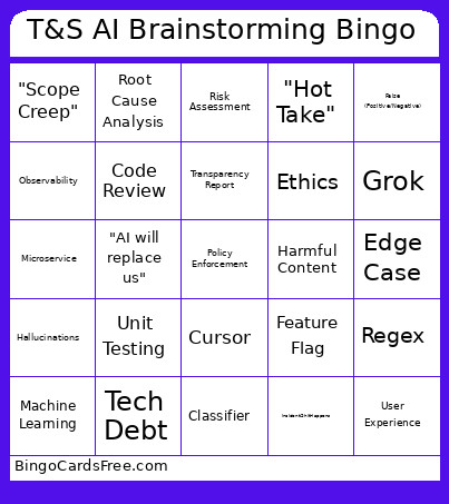 T&S AI Brainstorming Bingo Card
