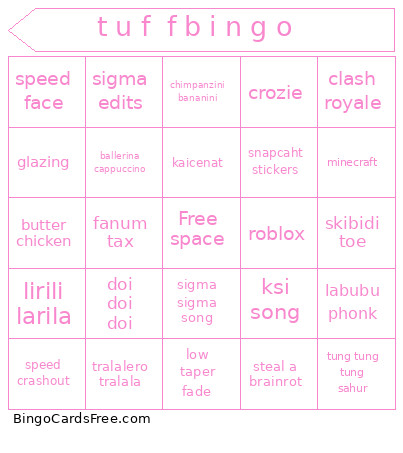 T U F F B I N G O Bingo Card