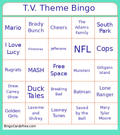 T.V. Theme Bingo Card