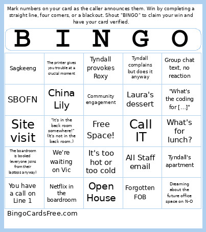 T1 Bingo Card