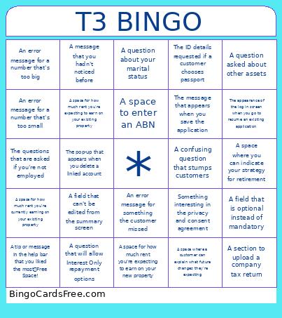 T3 Bingo Card