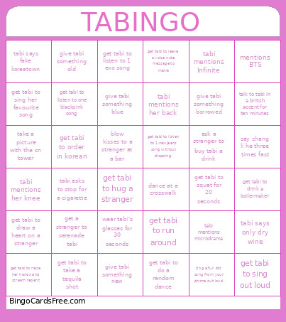 TA Bingo Card