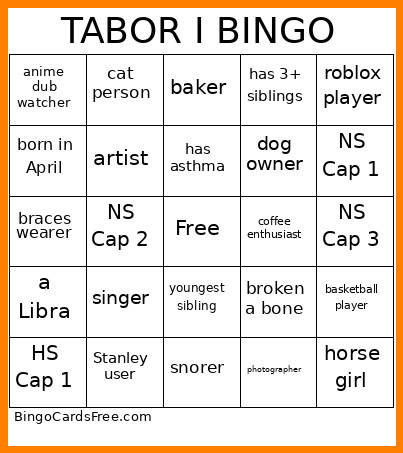 TABOR I Bingo Card
