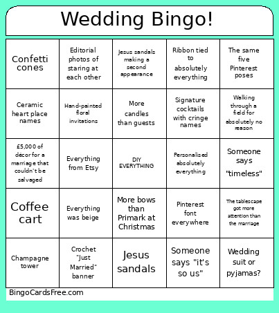 Tacky Wedding Bingo Card