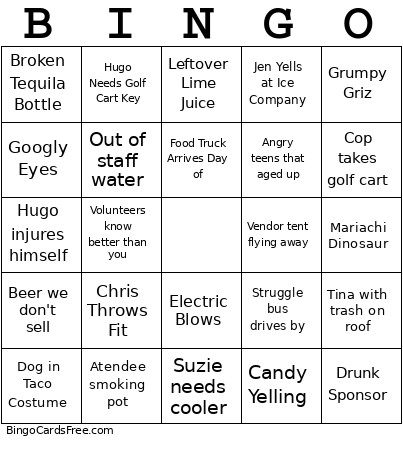Taco 26 Bingo Card