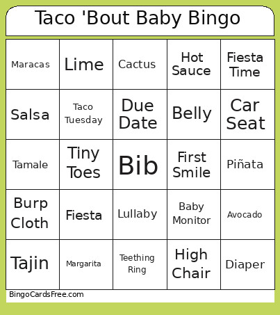 Taco 'Bout Baby Bingo Card