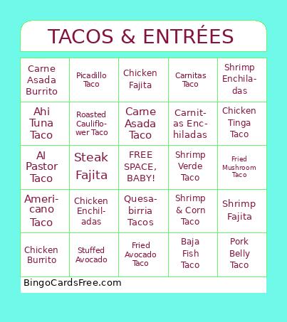 TACOS & ENTRÉES Bingo