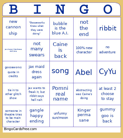 Tadc! Bingo Card