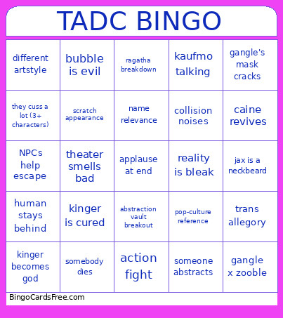 TADC Bingo Card