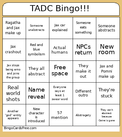 TADC !!! Bingo Card