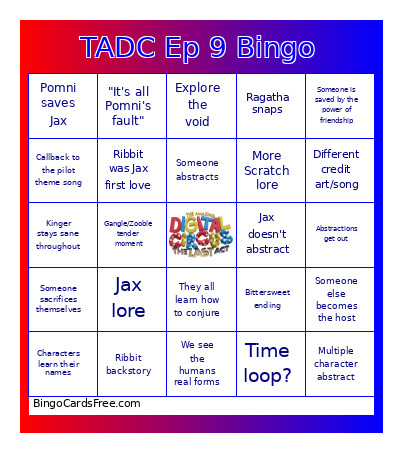 TADC Ep 9 Bingo Card