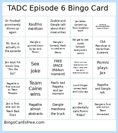 TADC Episode 6 Bingo Card
