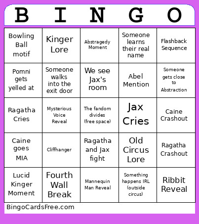 TADC Episode 7 Bingo Card
