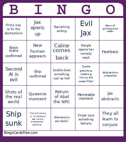 Tadc Episode 9 Bingo Card