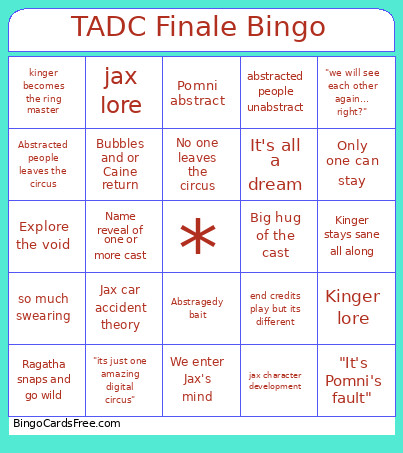 TADC Finale Bingo Card