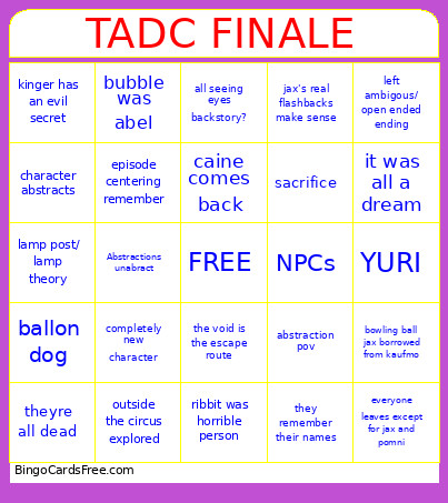 TADC FINALE Bingo Card